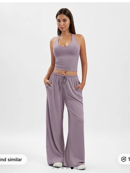 Pants - Lilac Racerback Crop Top & Wide Leg Pants Set